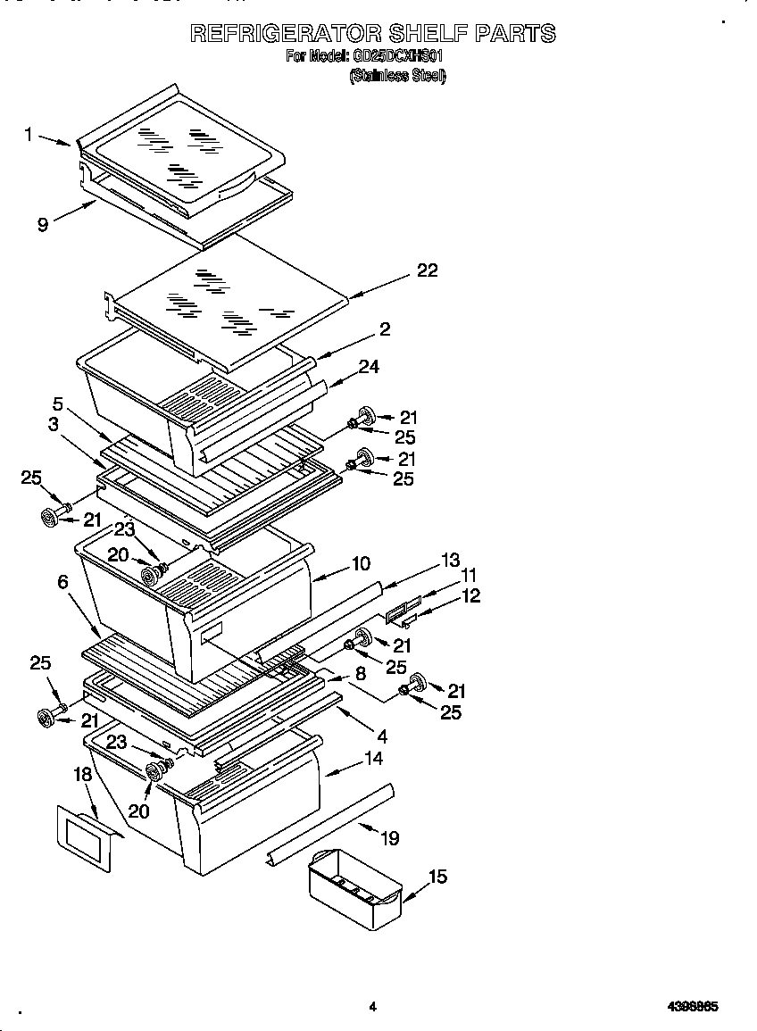 Whirlpool GD25DCXHS01 refrigerator shelf diagram
