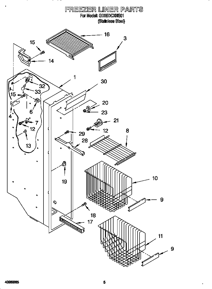 Whirlpool GD25DCXHS01 freezer liner diagram