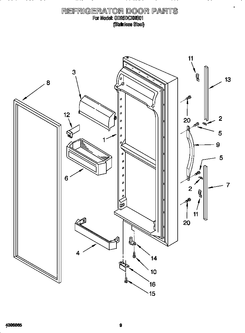 Whirlpool GD25DCXHS01 refrigerator door diagram