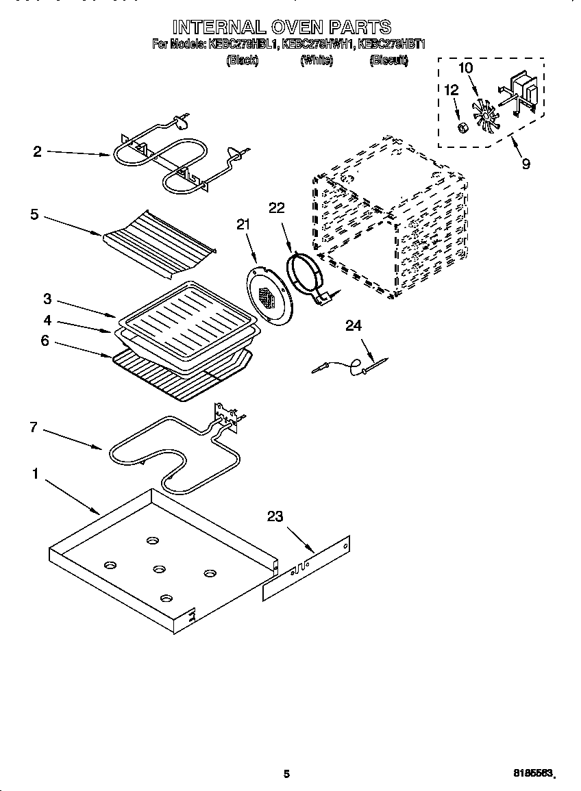 KitchenAid KEBC278HBT1 internal oven diagram