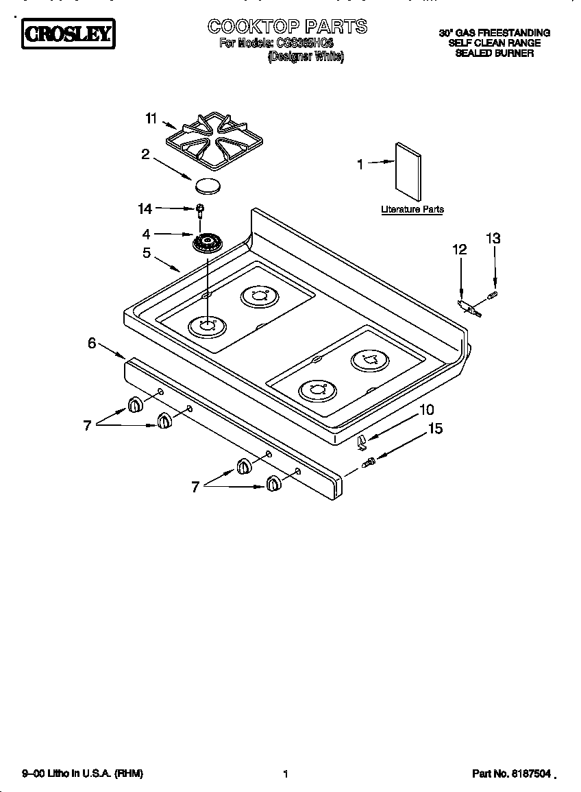 Crosley CGS365HQ6 cooktop diagram