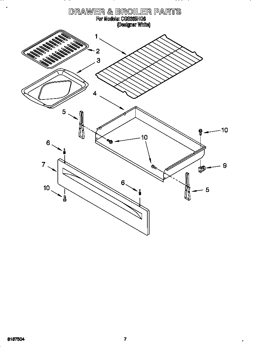 Crosley CGS365HQ6 drawer & broiler diagram