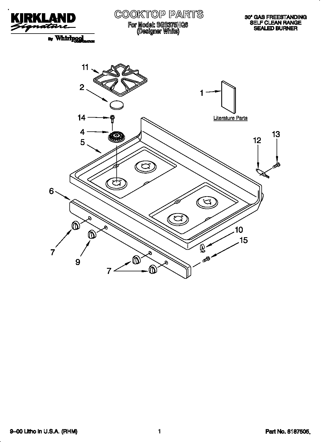 Whirlpool SGS375HQ6 cooktop diagram
