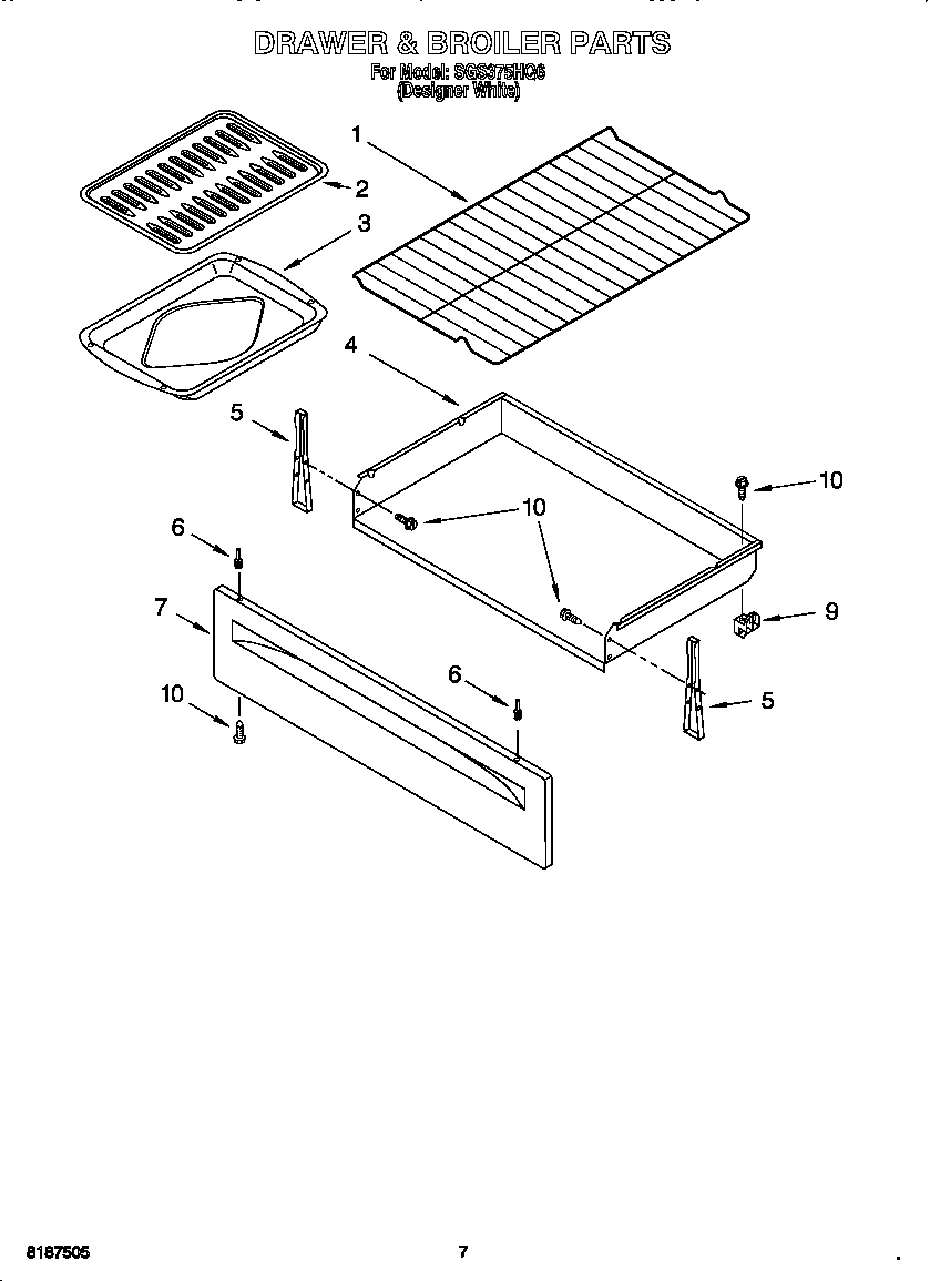 Whirlpool SGS375HQ6 drawer & broiler diagram