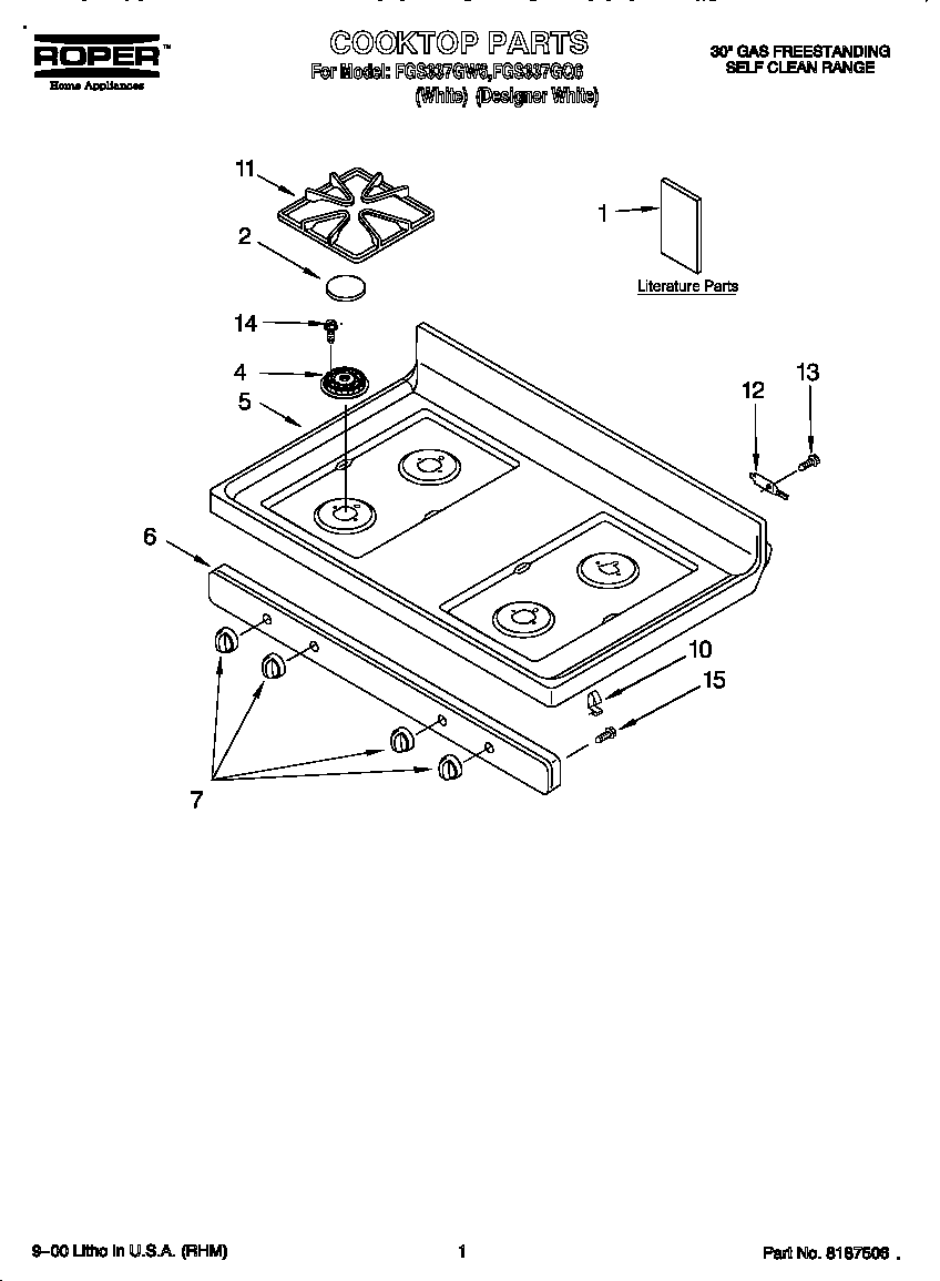 Roper FGS337GQ6 cooktop diagram