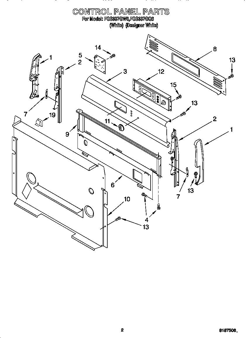 Roper FGS337GQ6 control panel diagram