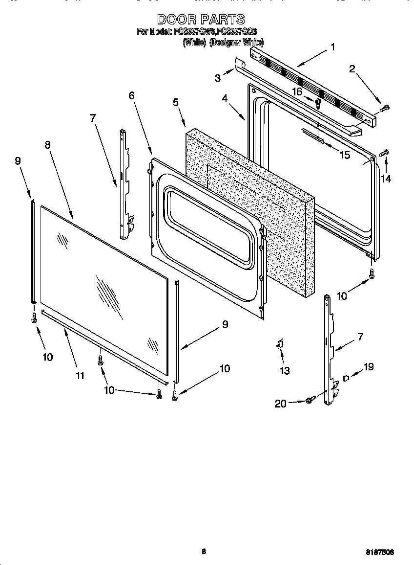 Roper FGS337GQ6 door diagram