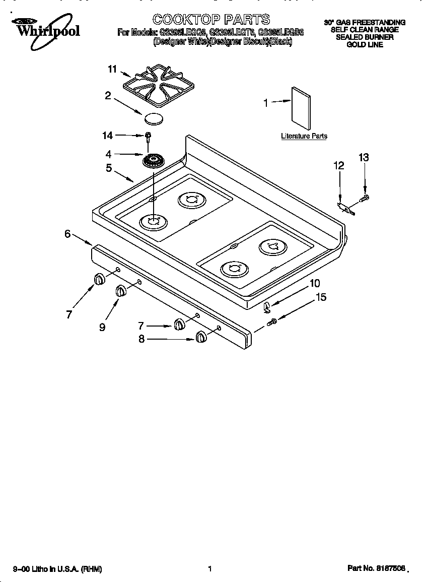 Whirlpool GS395LEGB6 cooktop diagram