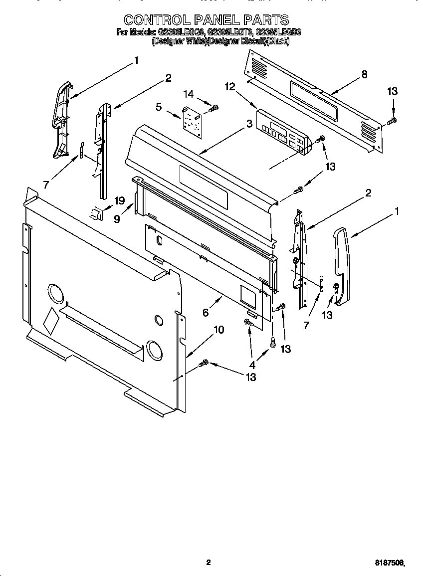 Whirlpool GS395LEGB6 control panel diagram