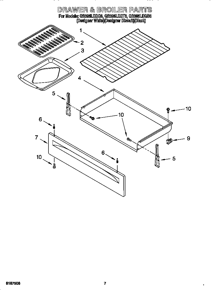 Whirlpool GS395LEGB6 drawer & broiler diagram
