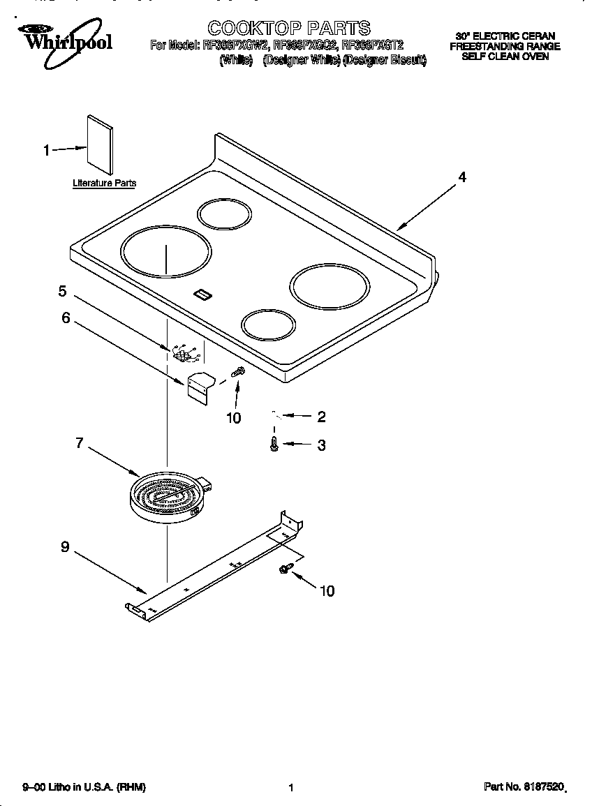 Whirlpool RF366PXGW2 cooktop diagram