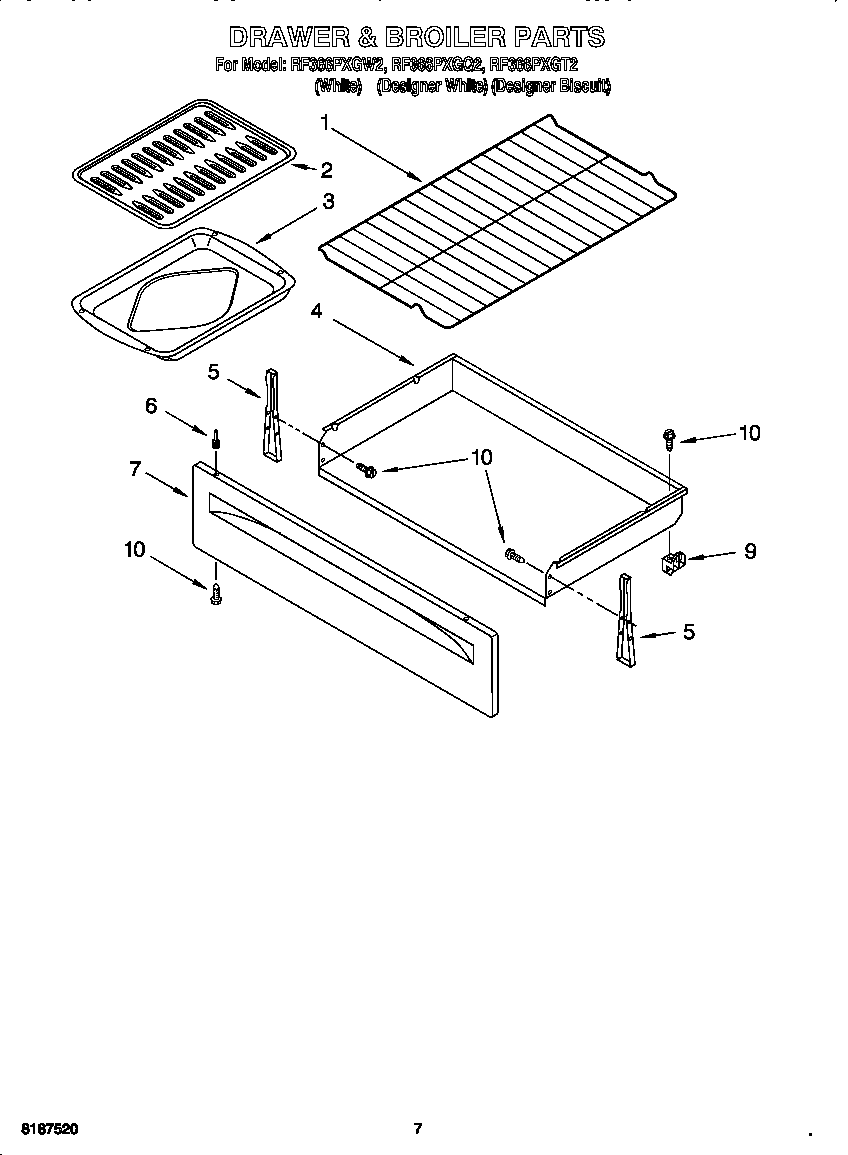 Whirlpool RF366PXGW2 drawer & broiler diagram