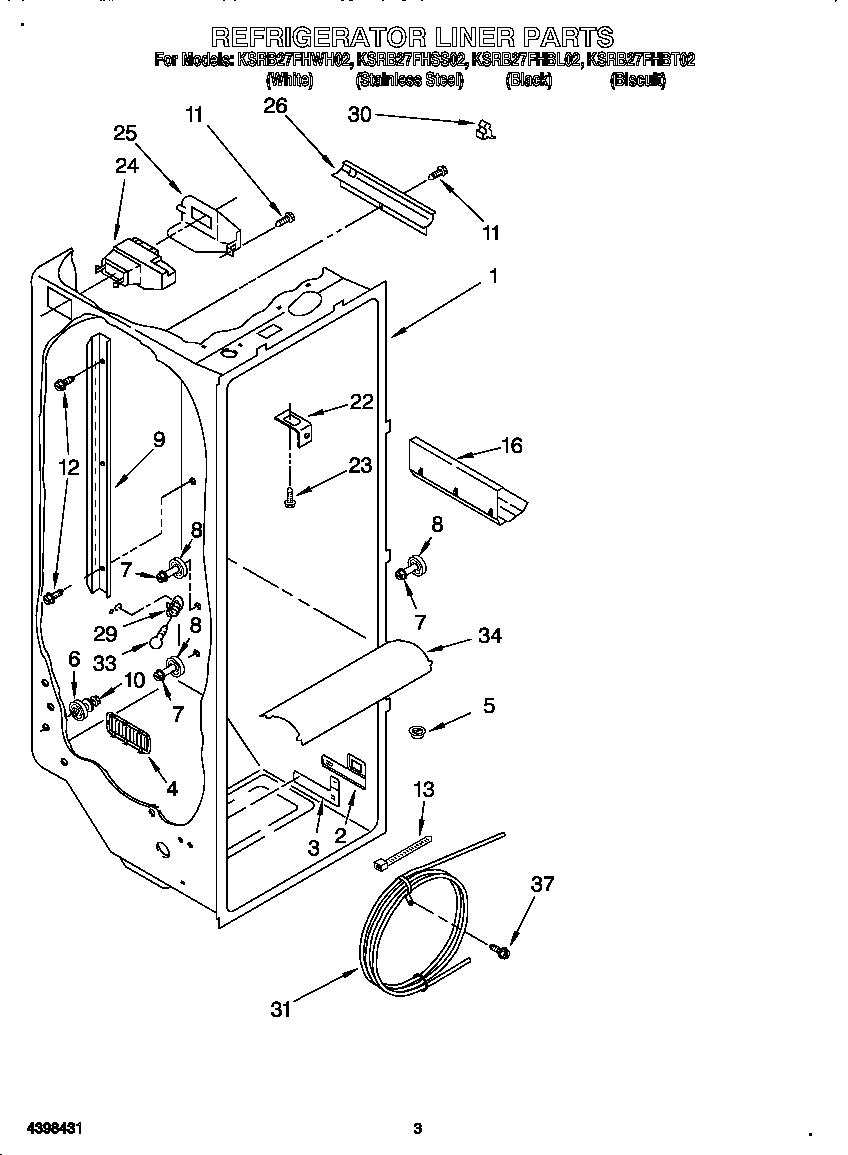 KitchenAid KSRB27FHWH02 refrigerator liner diagram