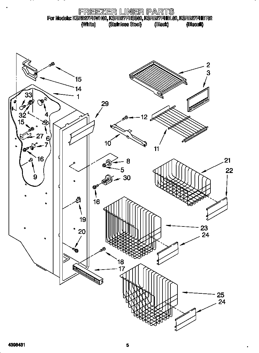 KitchenAid KSRB27FHWH02 freezer liner diagram