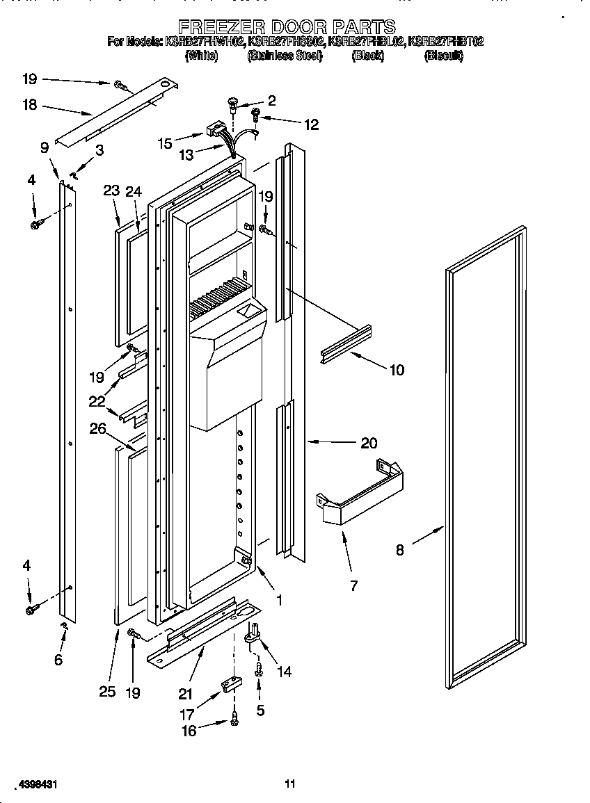 KitchenAid KSRB27FHWH02 freezer door diagram