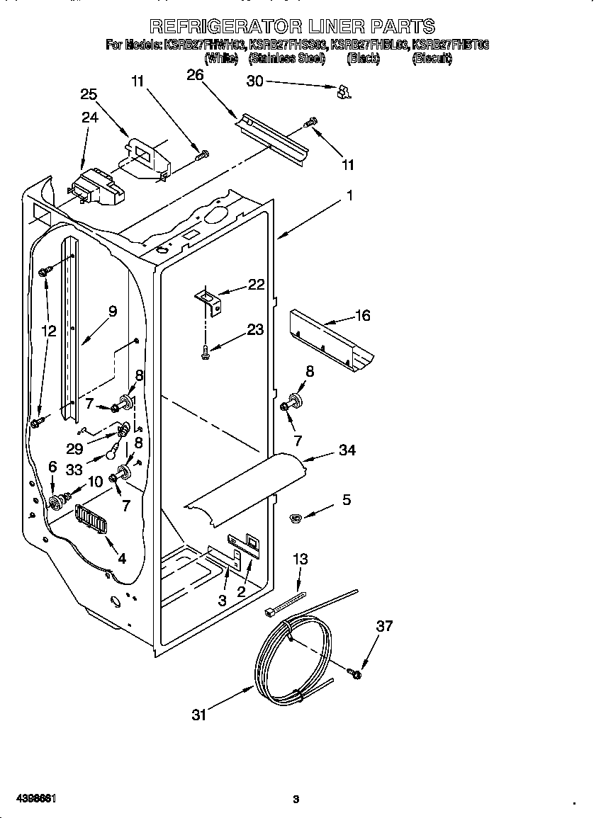 KitchenAid KSRB27FHWH03 refrigerator liner diagram