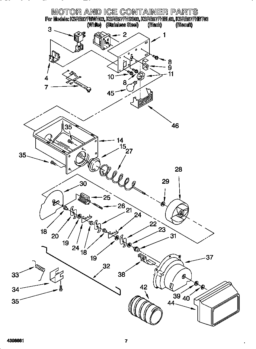KitchenAid KSRB27FHWH03 motor and ice container diagram