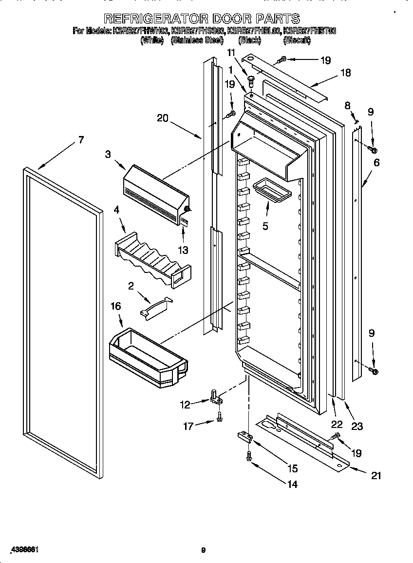 KitchenAid KSRB27FHWH03 refrigerator door diagram