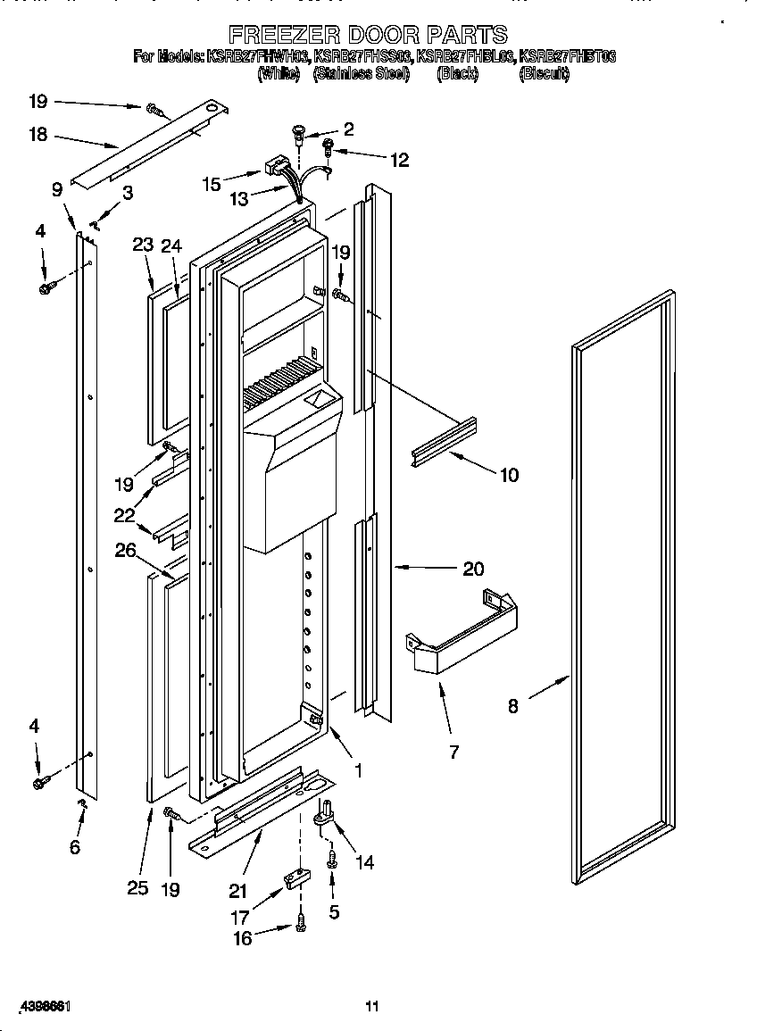 KitchenAid KSRB27FHWH03 freezer door diagram