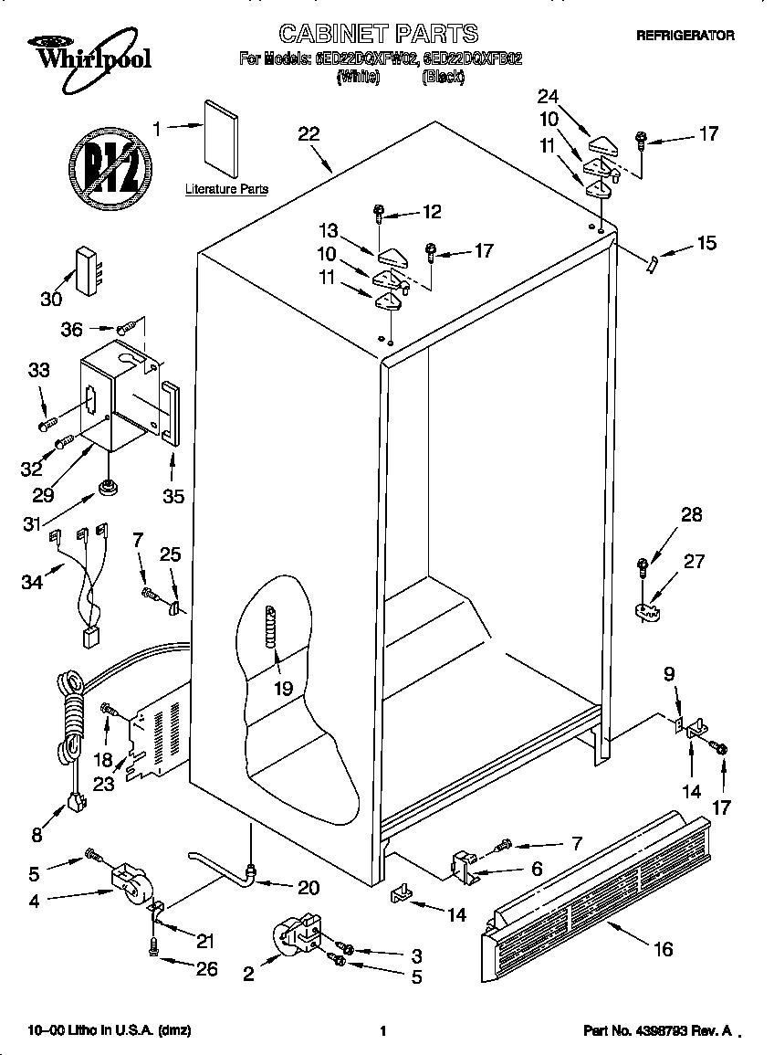 Whirlpool 6ED22DQXFB02 cabinet diagram
