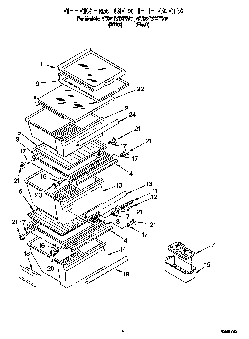 Whirlpool 6ED22DQXFB02 refrigerator shelf diagram