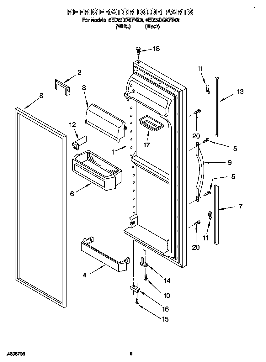 Whirlpool 6ED22DQXFB02 refrigerator door diagram