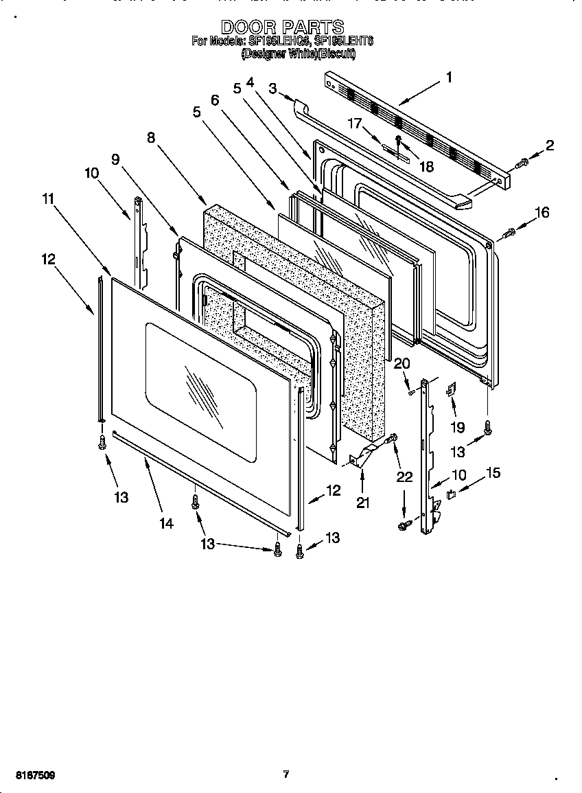 Whirlpool SF195LEHT6 door diagram