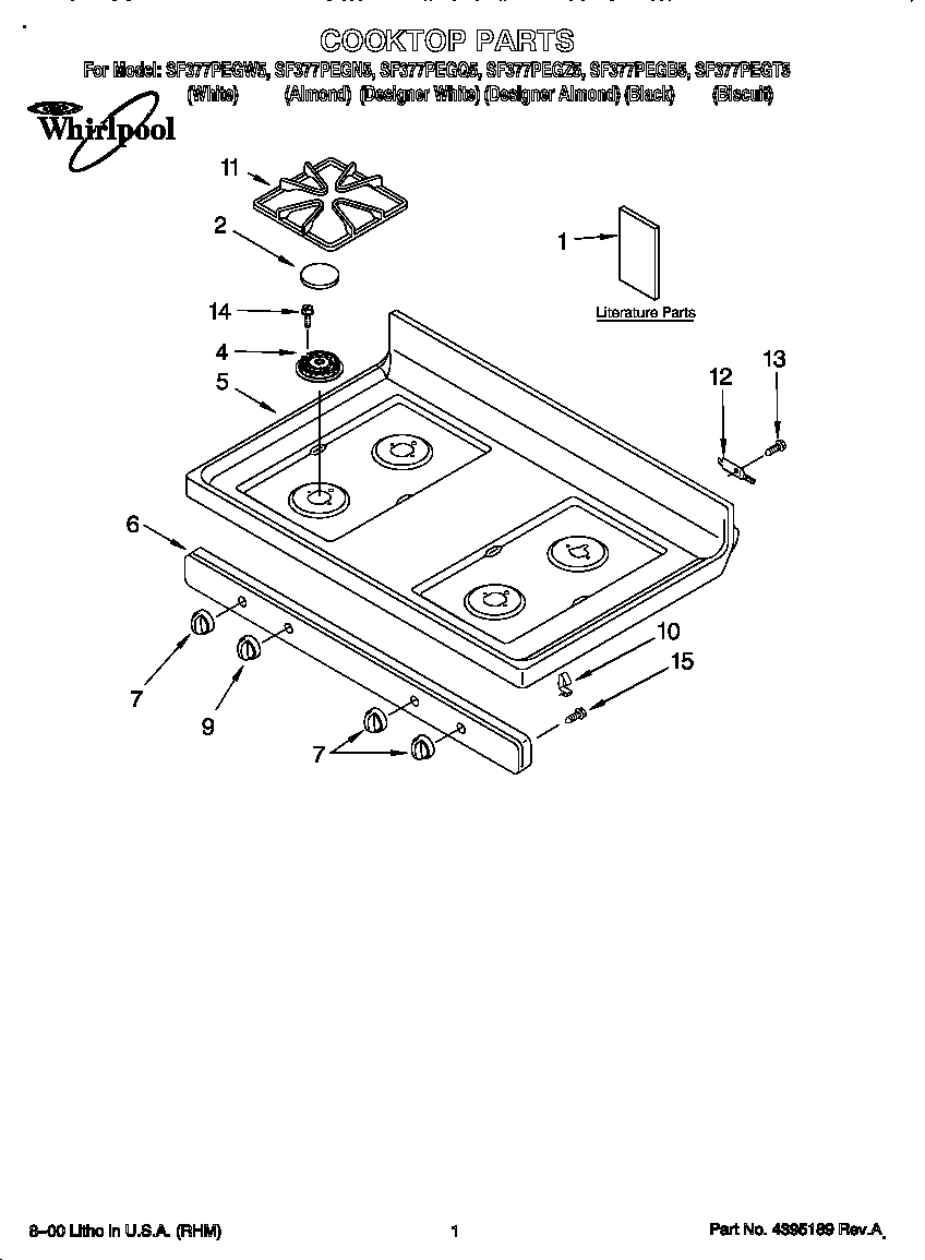 Whirlpool SF377PEGZ5 cooktop diagram