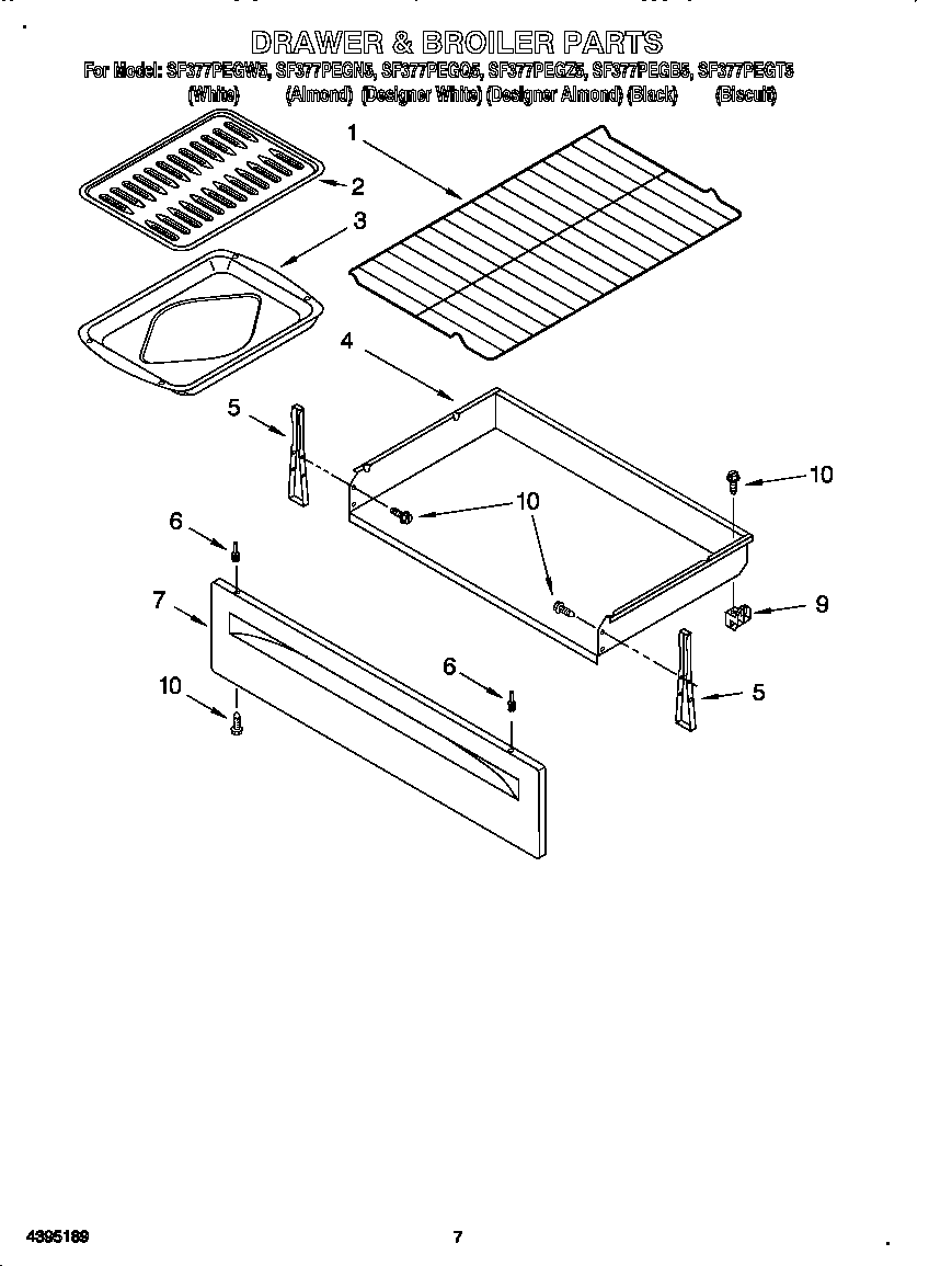 Whirlpool SF377PEGZ5 drawer & broiler diagram