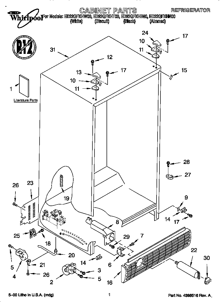 Whirlpool ED22QFXHW00 cabinet diagram