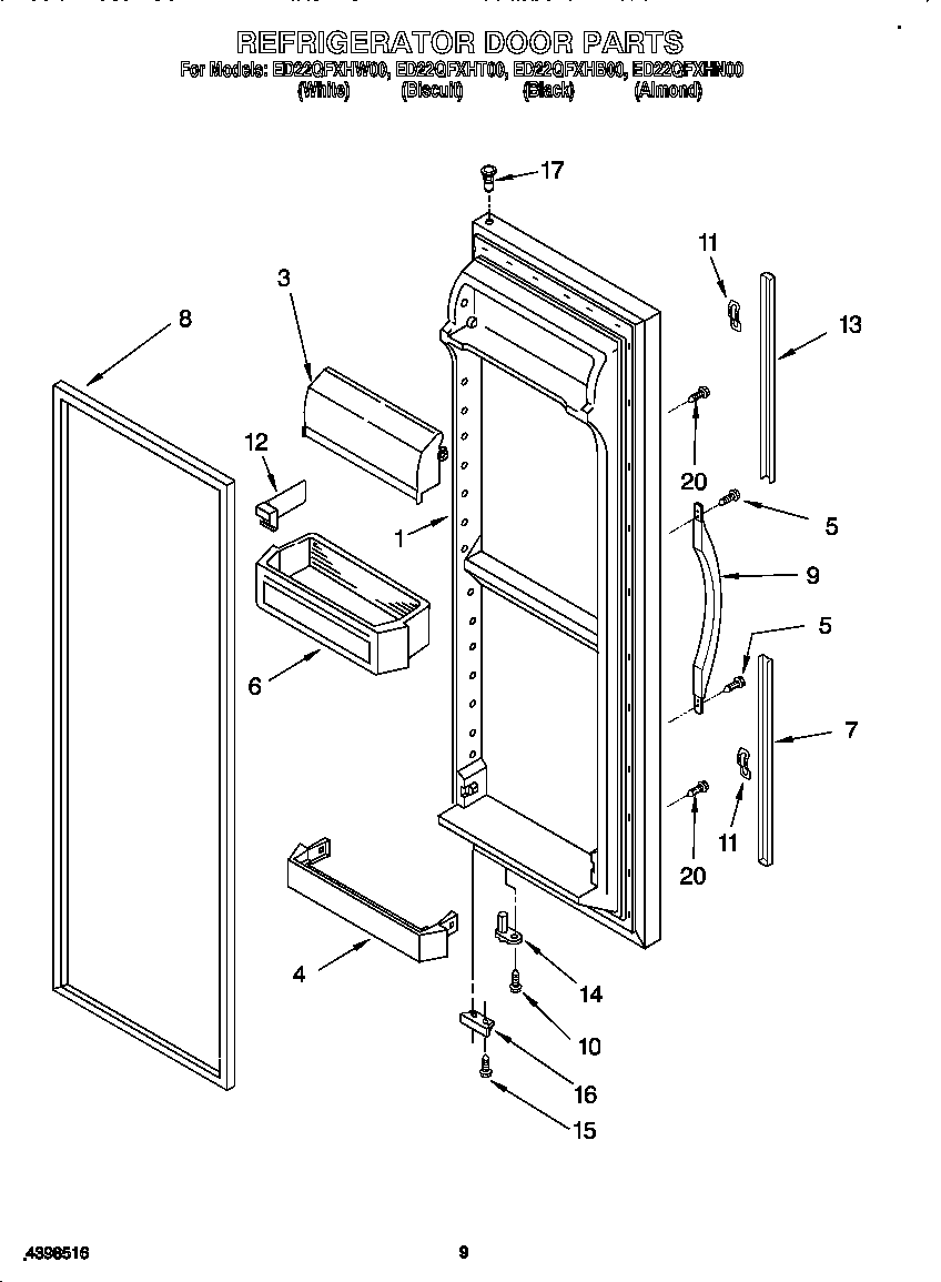 Whirlpool ED22QFXHW00 refrigerator door diagram