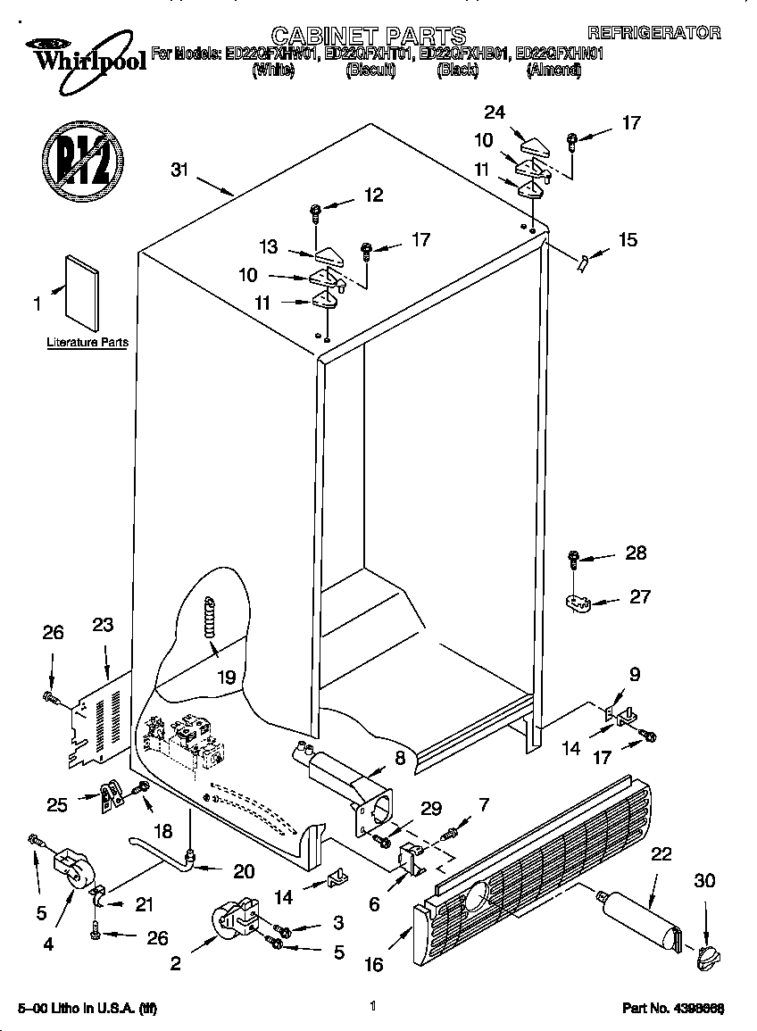 Whirlpool ED22QFXHW01 cabinet diagram