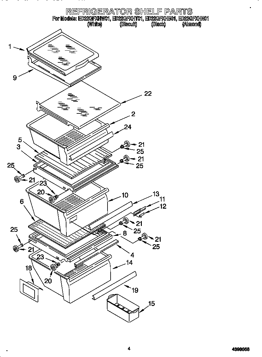 Whirlpool ED22QFXHW01 refrigerator shelf diagram