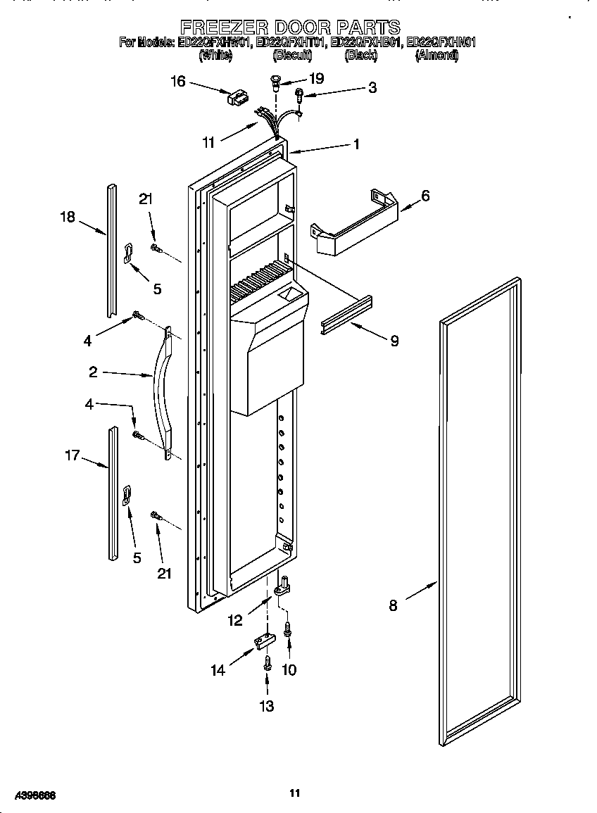 Whirlpool ED22QFXHW01 freezer door diagram