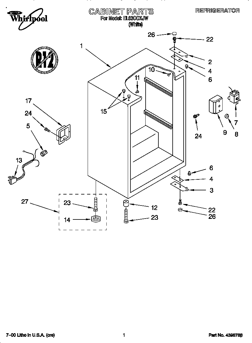 Whirlpool EL03CCXJW cabinet diagram
