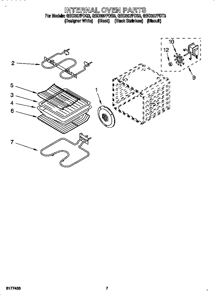 Whirlpool GBD307PDT3 internal oven diagram