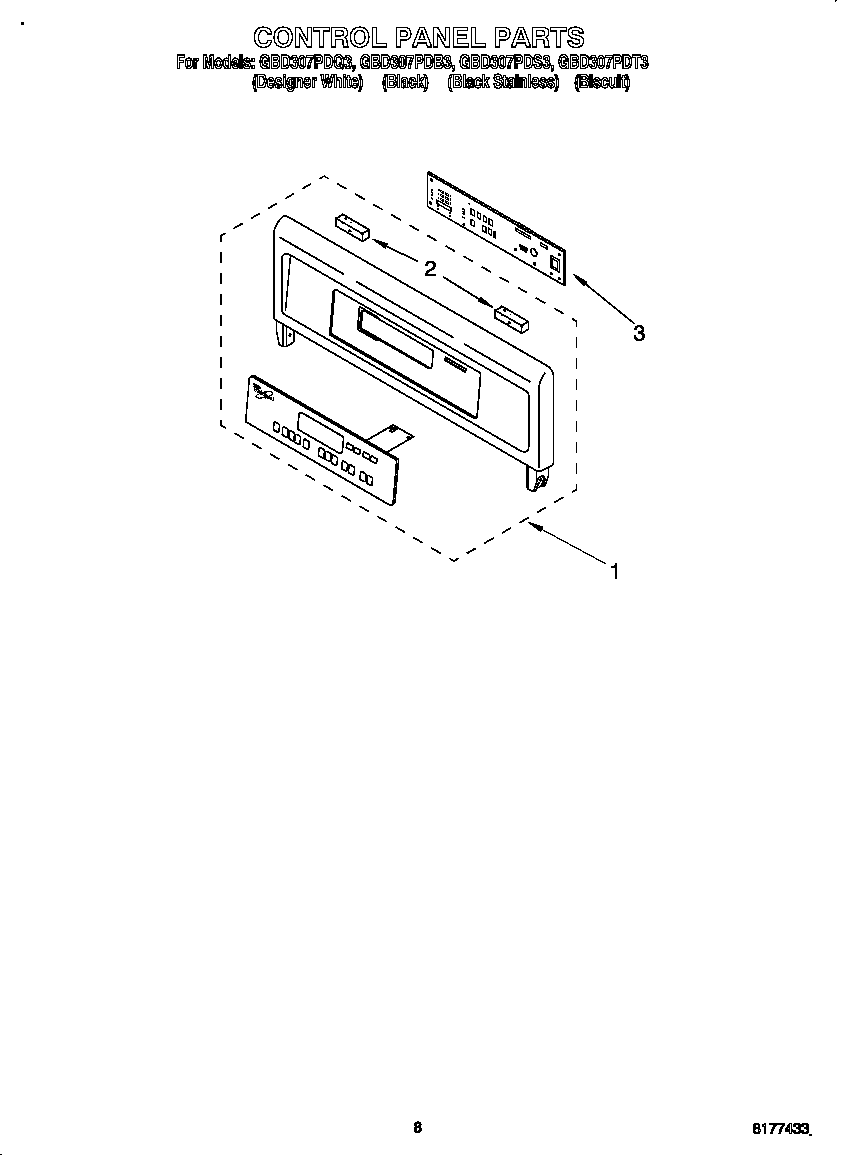 Whirlpool GBD307PDT3 control panel diagram