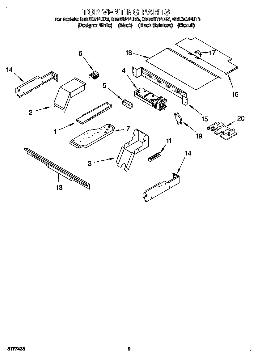 Whirlpool GBD307PDT3 top venting diagram
