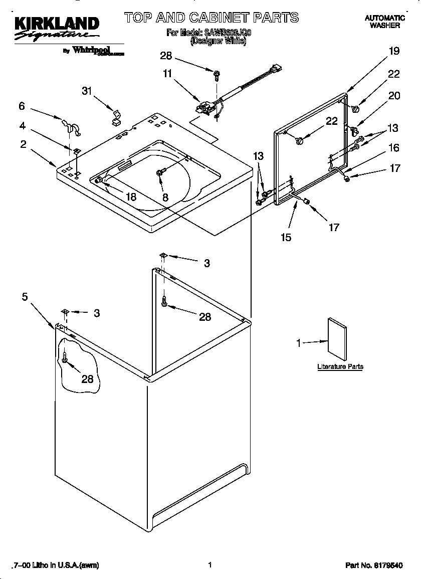 Whirlpool SAWB600JQ0 top and cabinet diagram