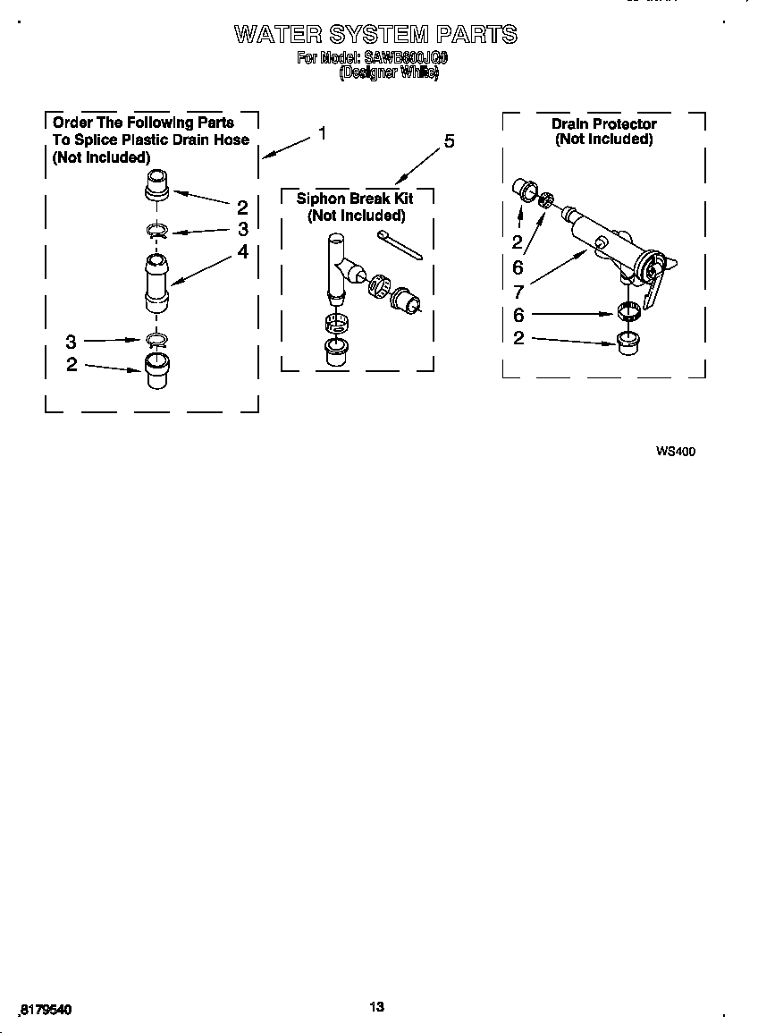 Whirlpool SAWB600JQ0 water system diagram