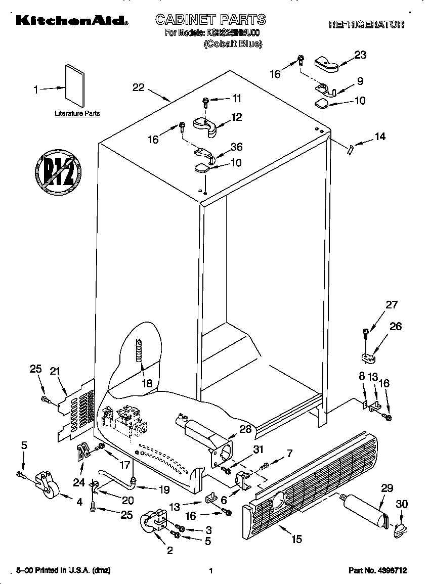 KitchenAid KSRS25IHBU00 cabinet diagram