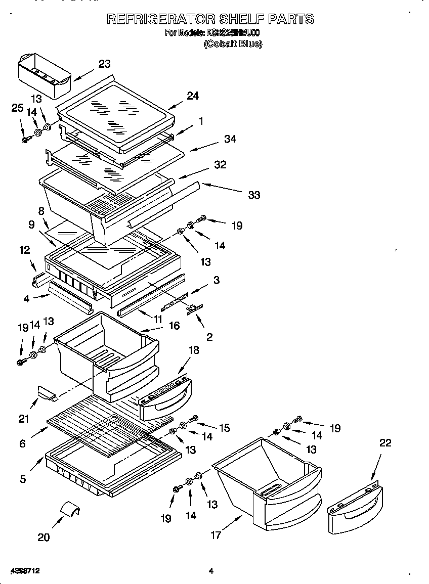 KitchenAid KSRS25IHBU00 refrigerator shelf diagram