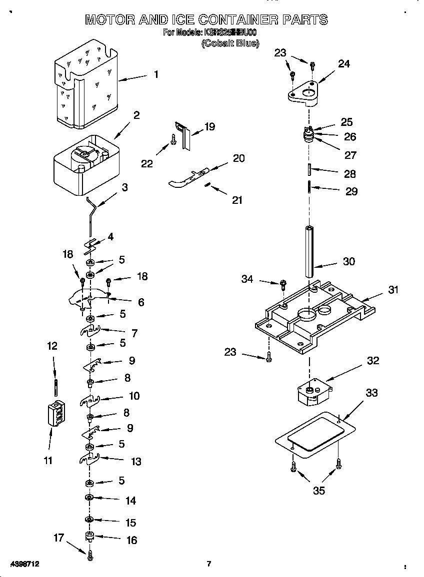 KitchenAid KSRS25IHBU00 motor and ice container diagram