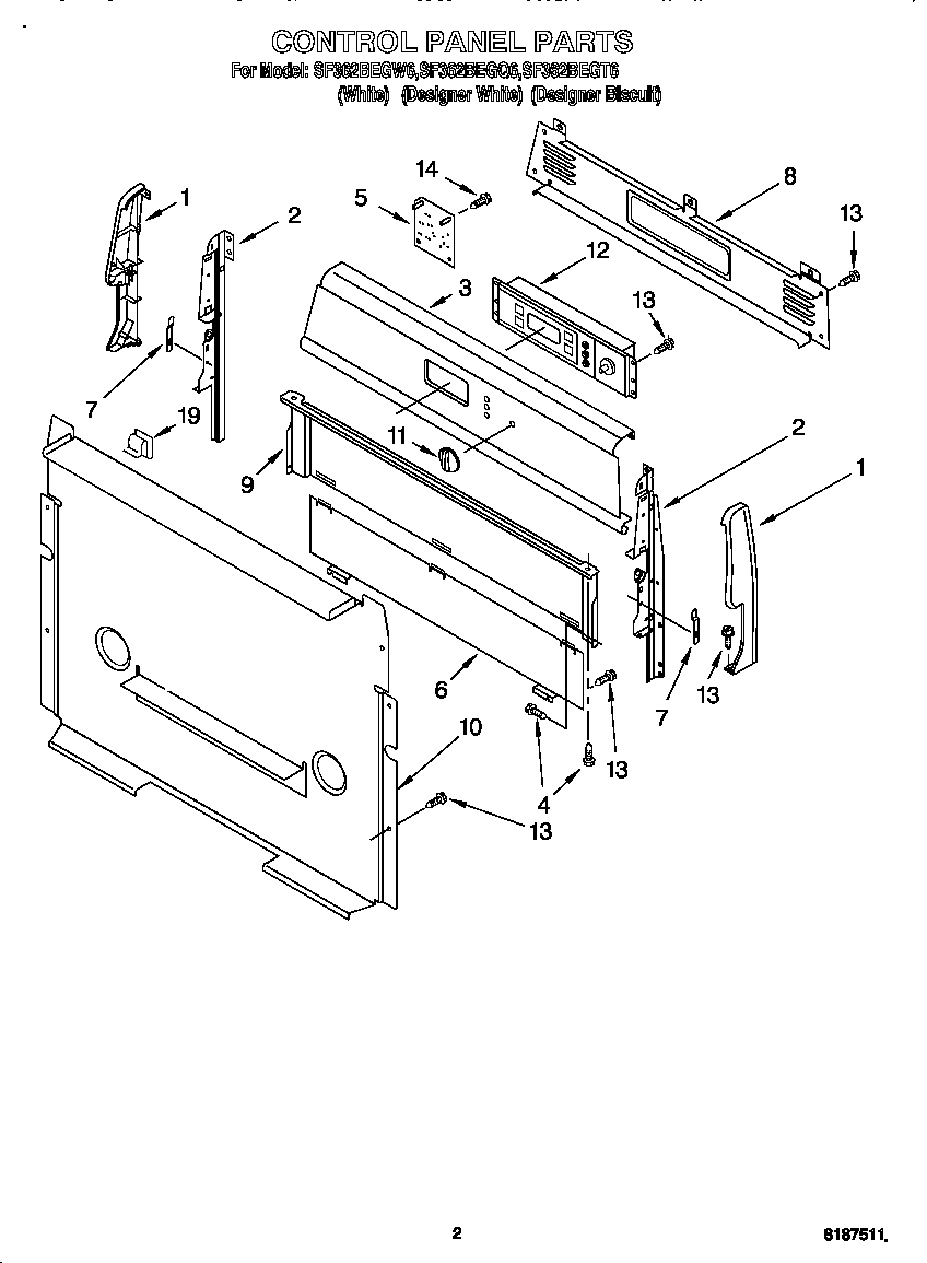 Whirlpool SF362BEGQ6 control panel diagram