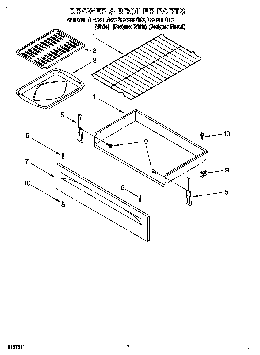 Whirlpool SF362BEGQ6 drawer and broiler diagram