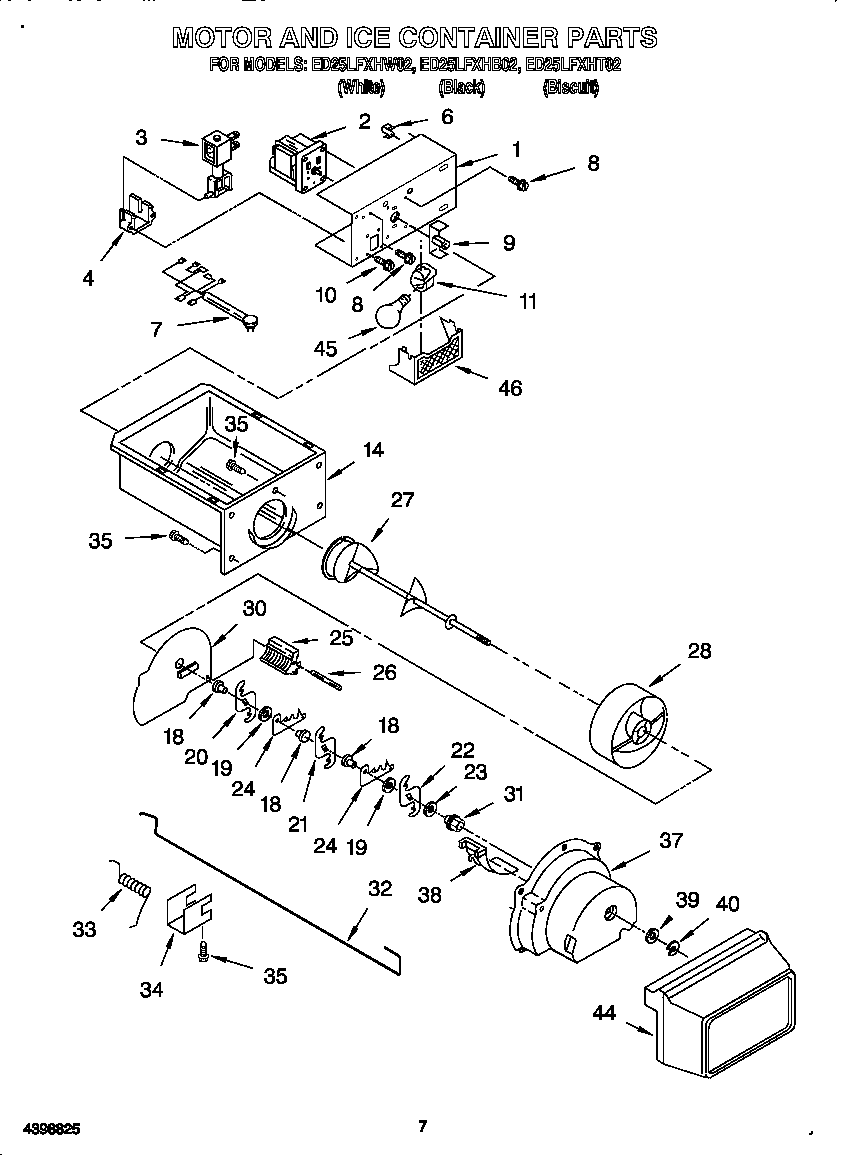 Whirlpool ED25LFXHT02 motor and ice container diagram