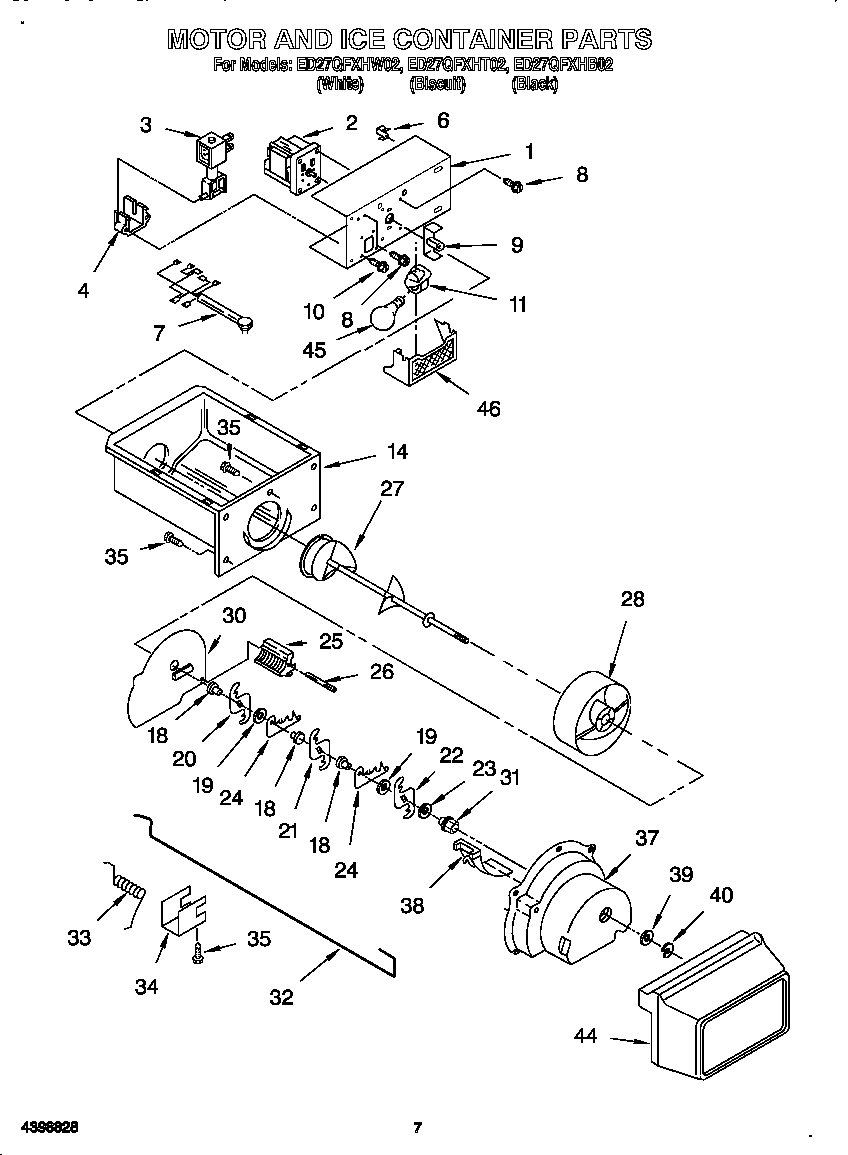 Whirlpool ED27QFXHT02 motor and ice container diagram