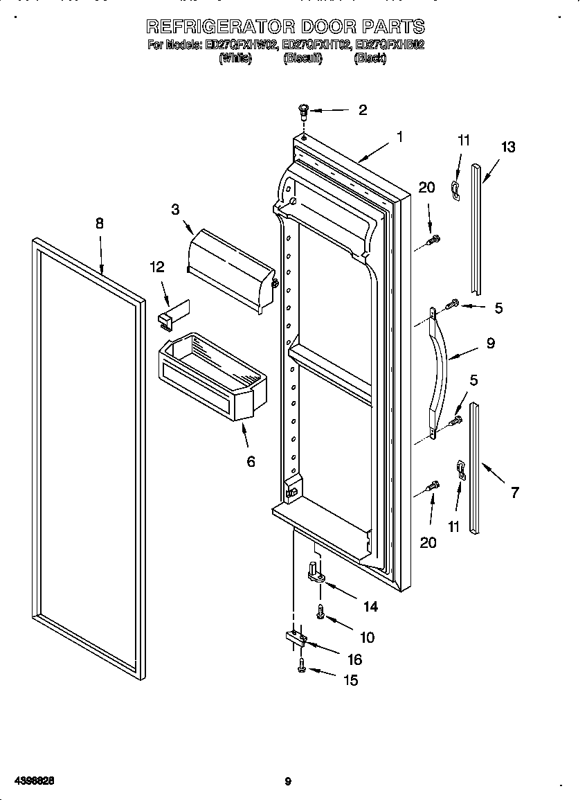 Whirlpool ED27QFXHT02 refrigerator door diagram