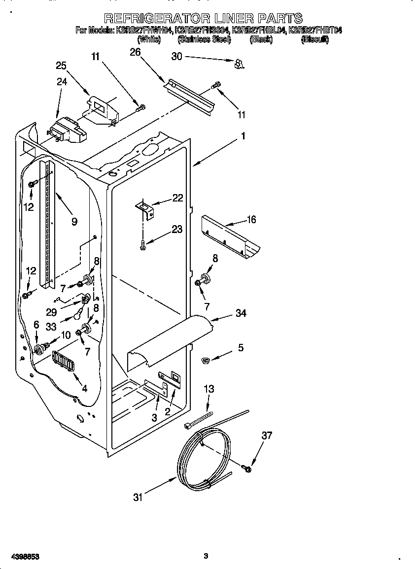 KitchenAid KSRB27FHWH04 refrigerator liner diagram