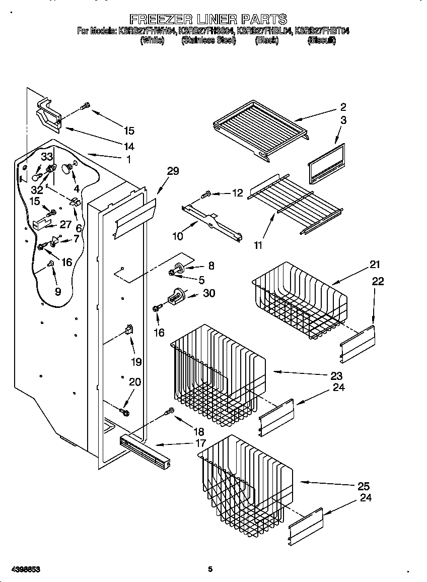 KitchenAid KSRB27FHWH04 freezer liner diagram